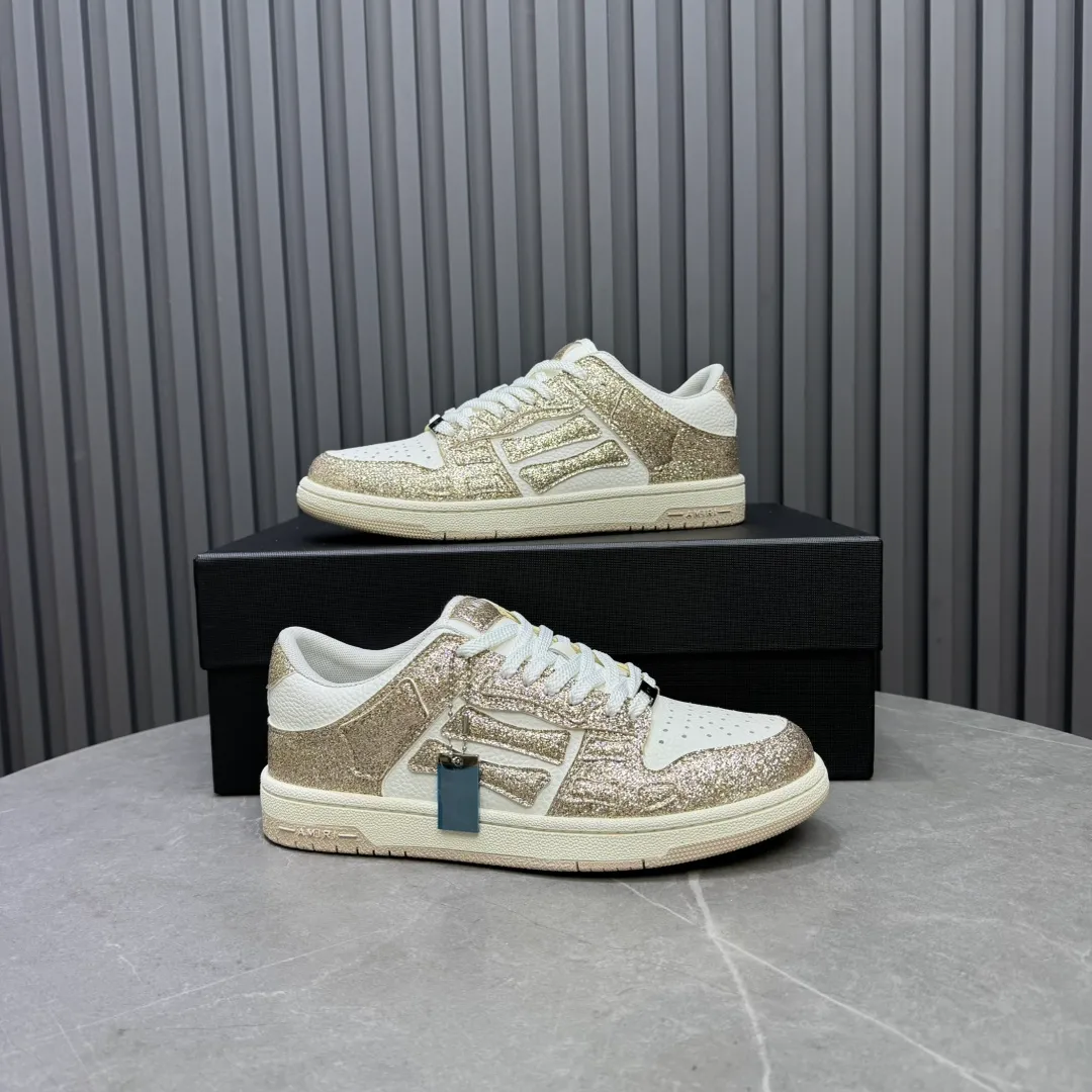 Men's men's shoes 💰600 AMIRI high street sneakers with bone sports shoes, toe layer cowhide upper, upper side bones, hand-stitched, good three-dimensional effect, customized metal LOGO, size 38-45 46